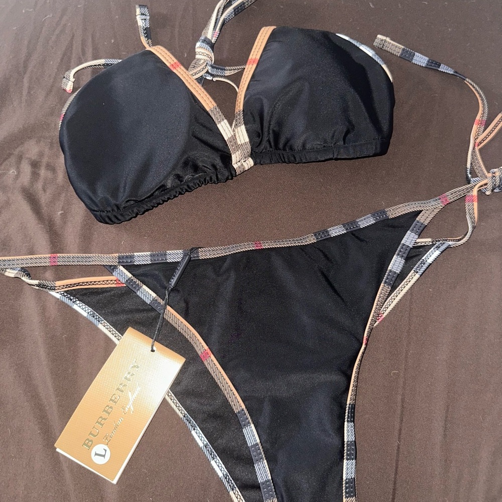 Burberry Black Bikini with Signature Check Trim